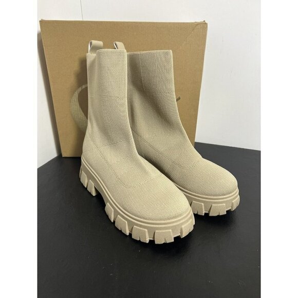 Charlotte Russe Cloth Beige Chunky Heel boots Size 8 - Picture 1 of 11